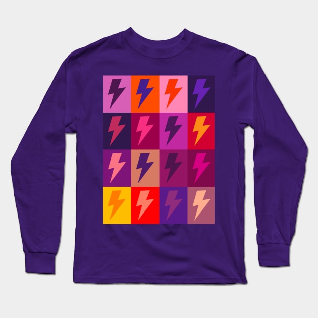 Lightning Bolts Checkerboard Pattern Pinks and Purples Long Sleeve T-Shirt by OneThreeSix